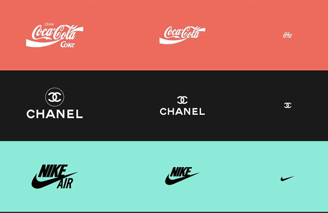 Ejemplos de logos responsivos de las marcas coca-cola, chanel y nike.