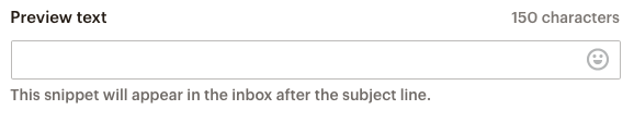 Captura de pantalla del campo preview text con un mensaje que indica dónde aparecerá el texto luego en Mailchimp