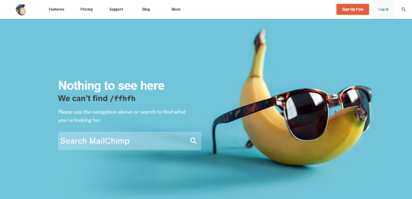 Mensaje de error 404 en Mailchimp, contiene un plátano.