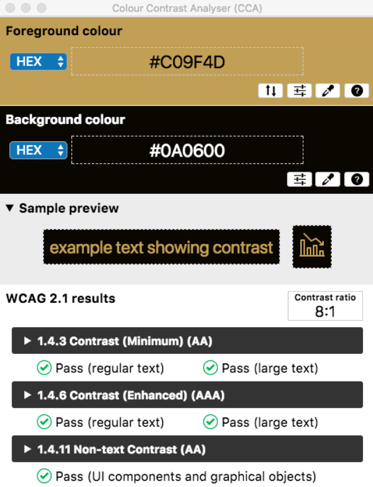 Ejemplo del uso de Colour Contrast Analyser (CCA) en Blog IDA.
