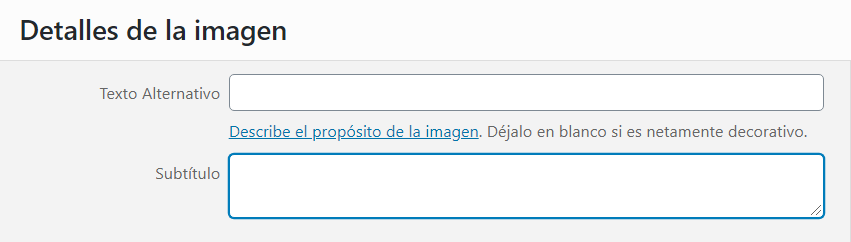 Cuadro de WordPress donde se escribe el texto alternativo