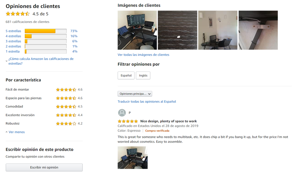 Interfaz de reseñas de Amazon