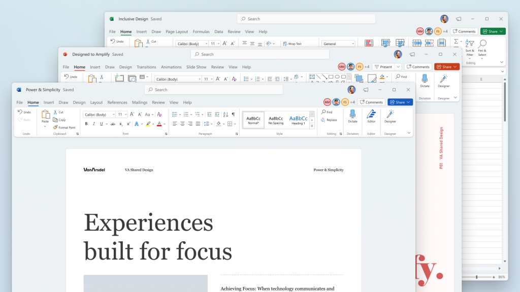 Nuevo diseño de Word, Power Point y Excel.