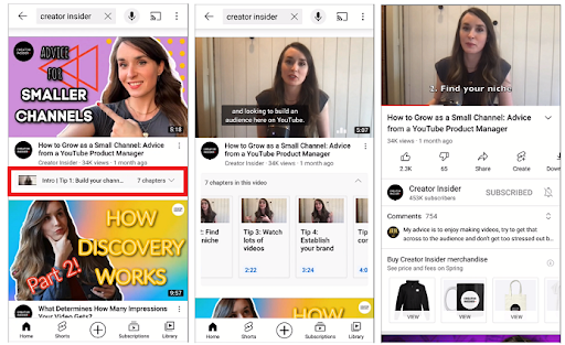 Ejemplo de la presencia de capítulos en los resultados de búsqueda en YouTube