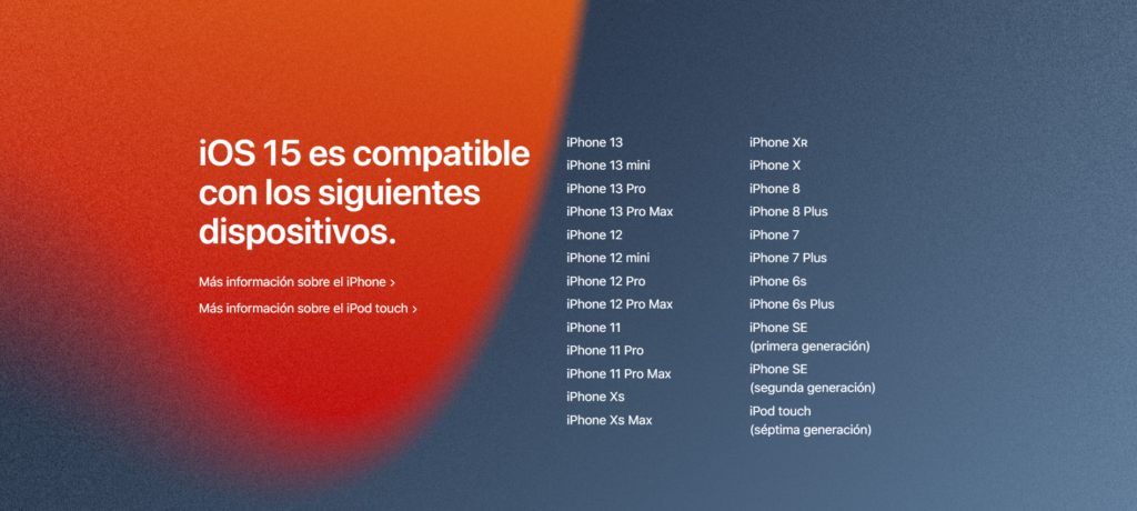 Dispositivos compatibles con iOS 15.