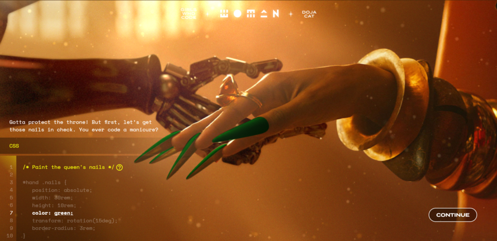 Estilo CSS en videoclip interactivo de Doja Cat.