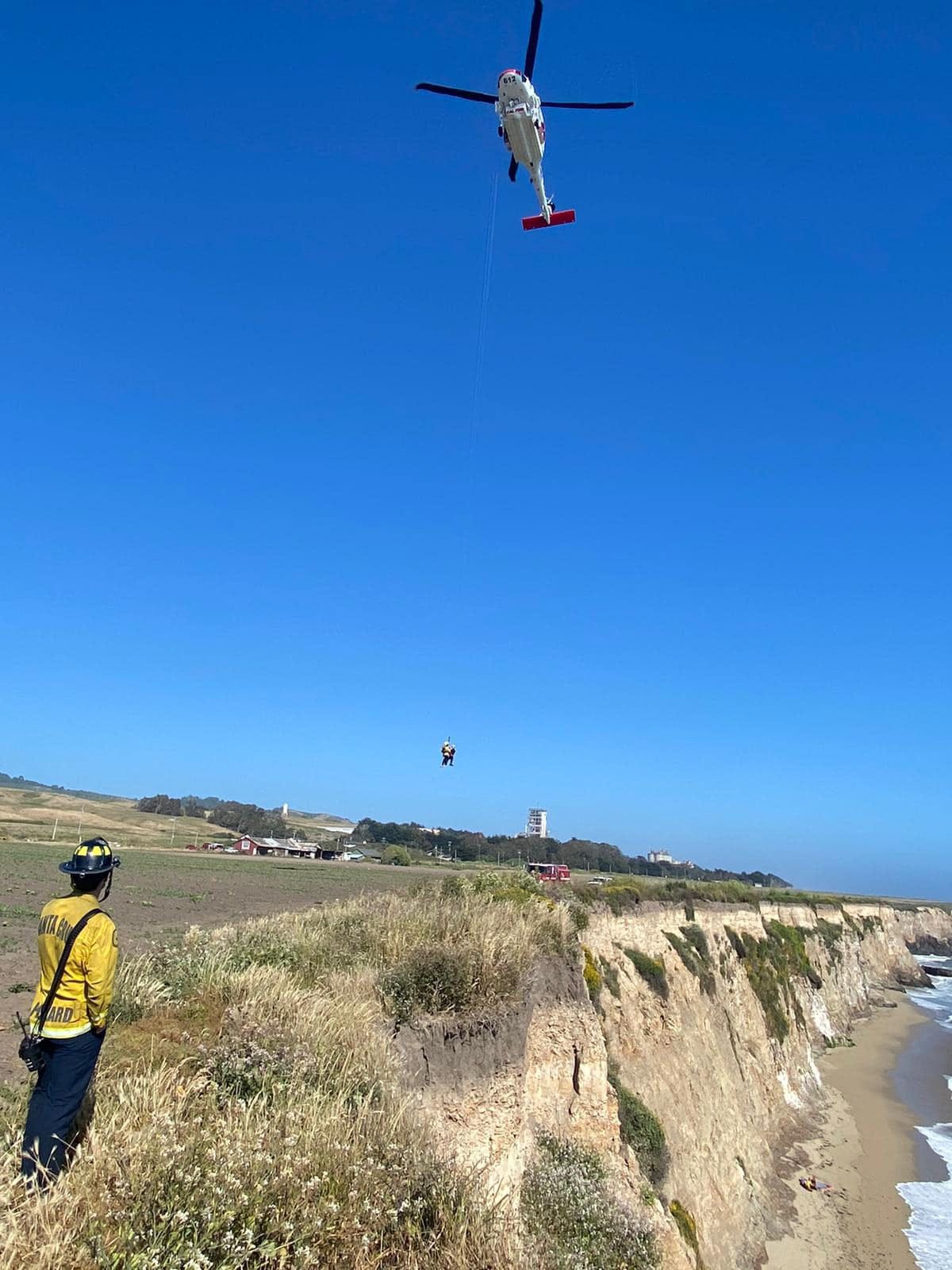 Rescuers respond to a stranded kite surfer who spelled 