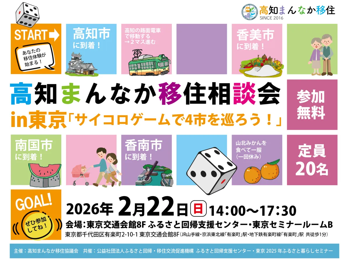 【2/22＠東京】高知まんなか移住相談会in東京「サイコロゲームで4市を巡ろう！」