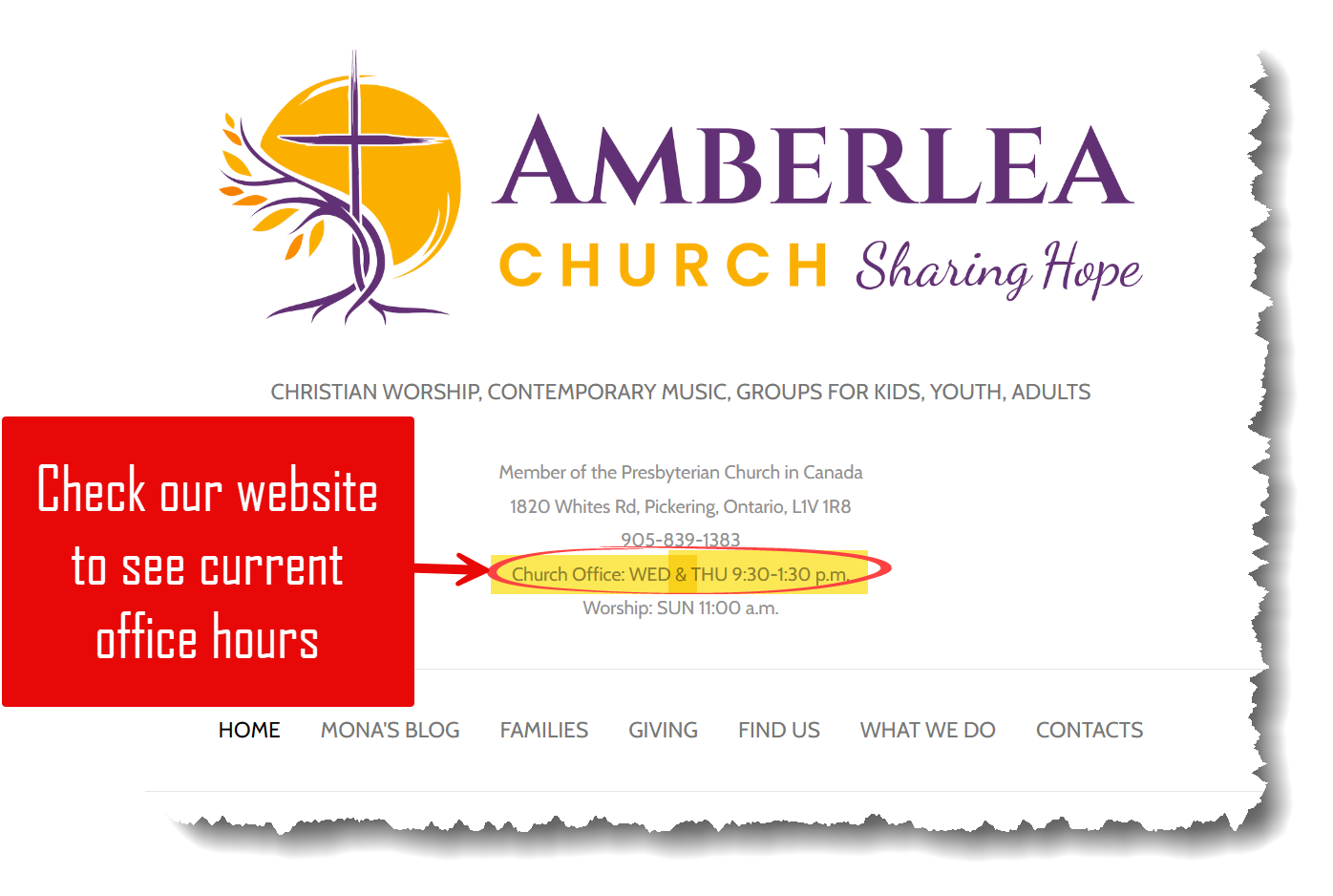 The church office has resumed regular hours... Hours may change... check our website for current