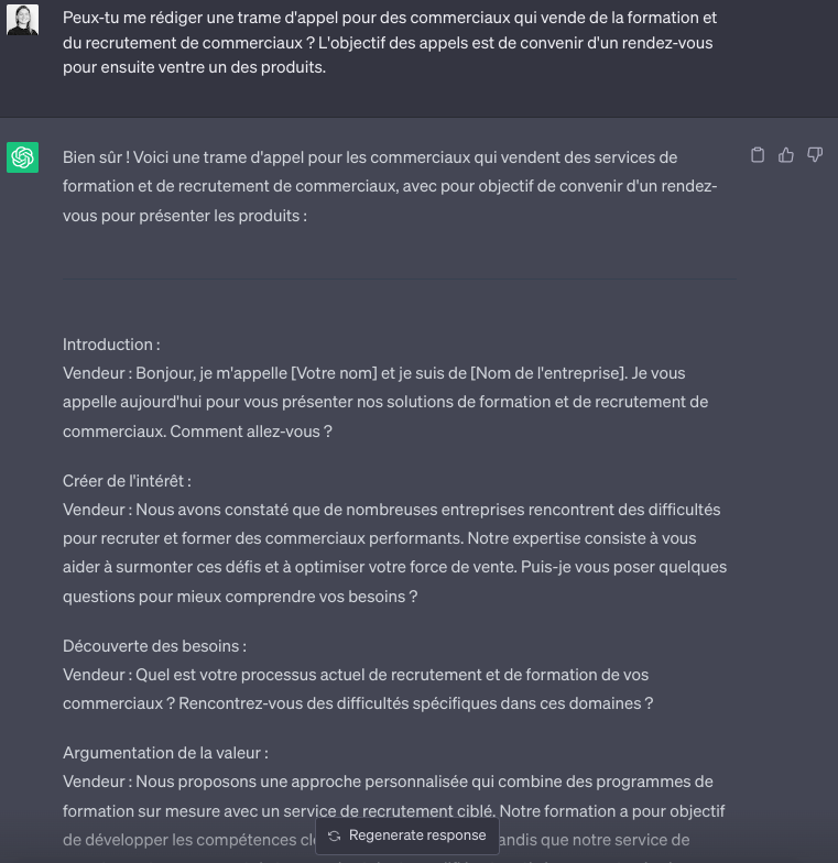 Exemple de pitch téléphonique par ChatGPT