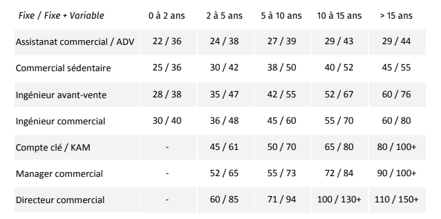 grille de salaires pour commerciaux dans l'informatique