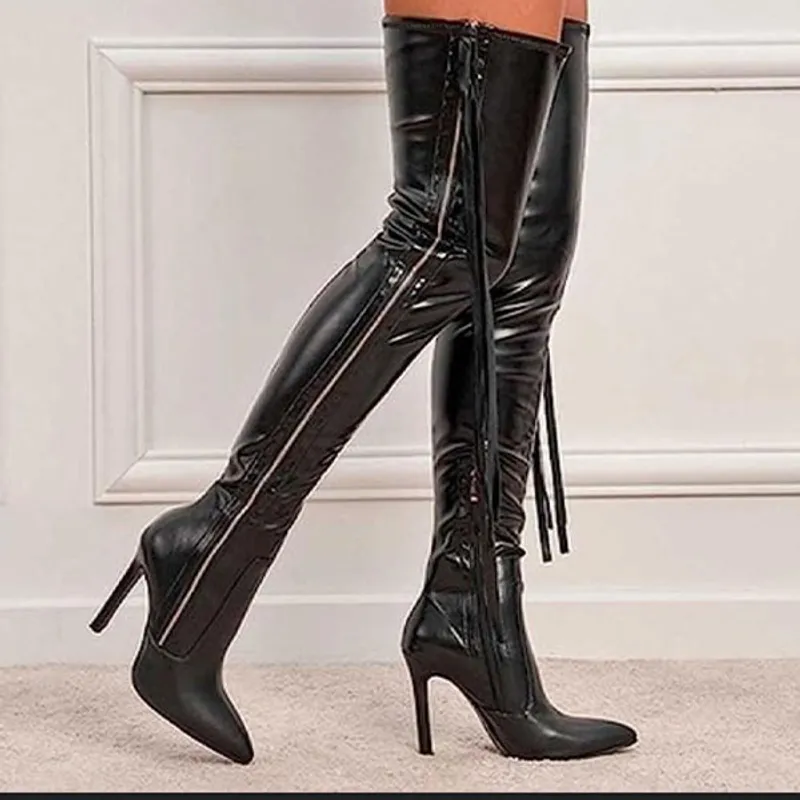 Over Knee High Heel Leather Boots - Urbantreks 