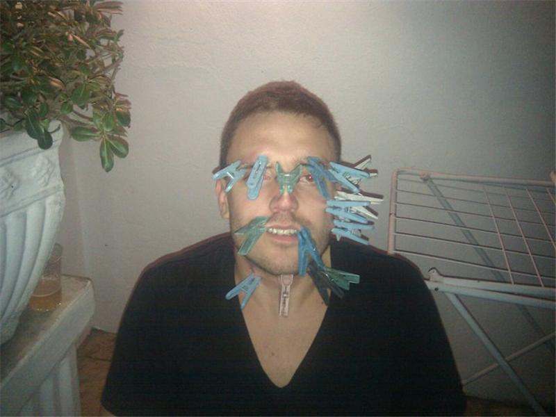 Most Clothespins Attached To Face In One Minute