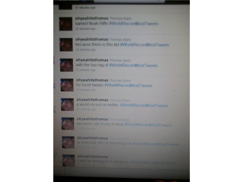 Most Consecutive Tweets Sent With A #WorldRecordMostTweets Hashtag