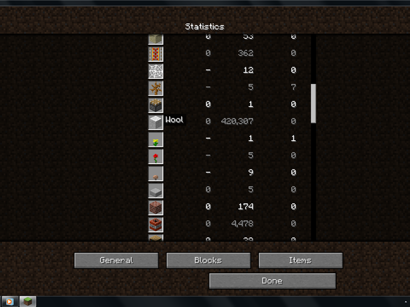 Most Wool Blocks Placed In 