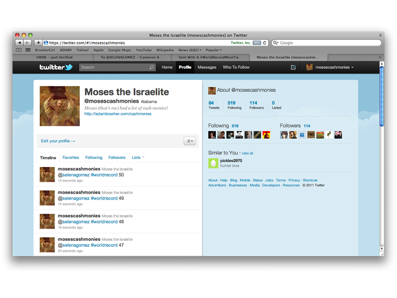 Most Consecutive Tweets To @SELENAGOMEZ