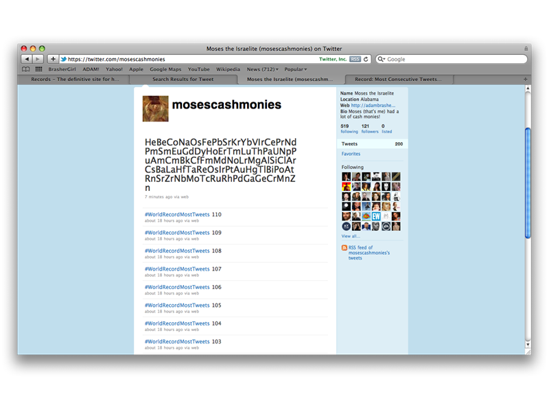 Most Consecutive Tweets Sent With A #WorldRecordMostTweets Hashtag