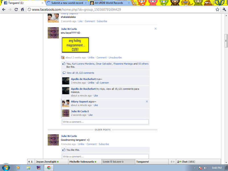 Most Comments On A Facebook Status Update 