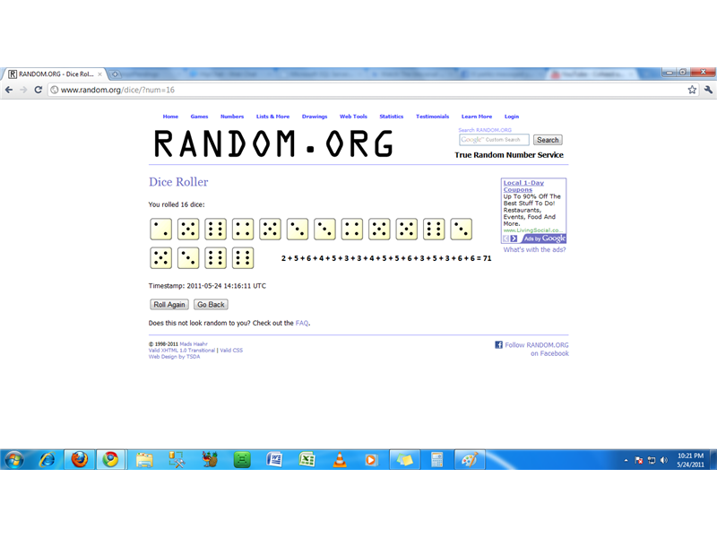 Most Pips On 16 Virtually-Rolled Dice