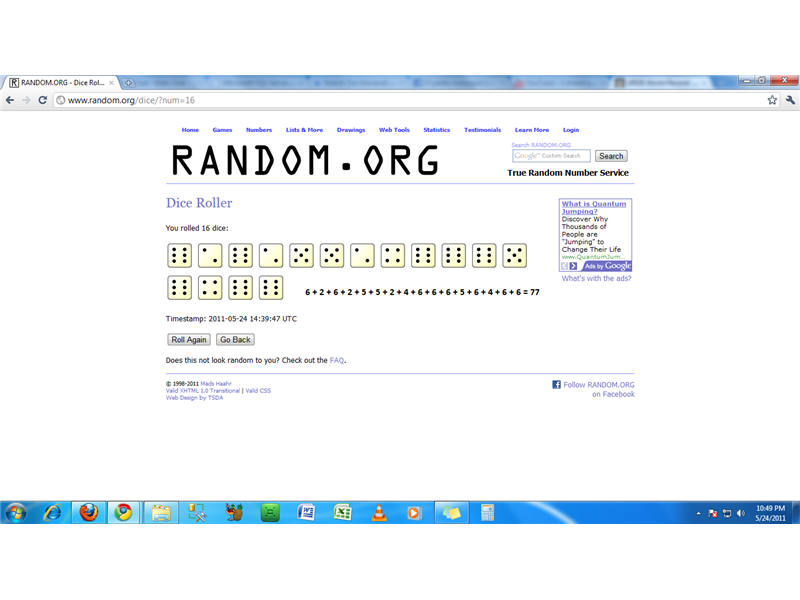 Most Pips On 16 Virtually-Rolled Dice