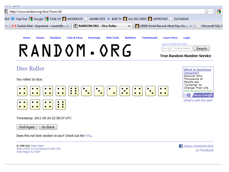 Most Dice With Four Pips On 16 Virtually-Rolled Dice