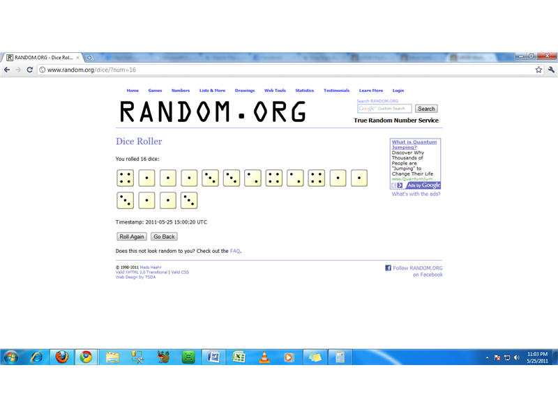 Lowest Pip Total On 16 Virtually-Rolled Dice