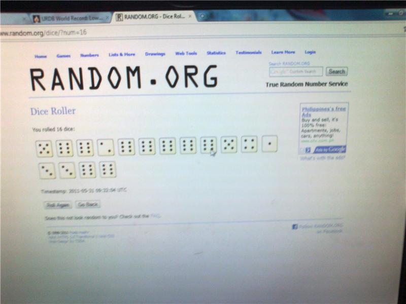 Most Dice With Six Pips On 16 Virtually-Rolled Dice