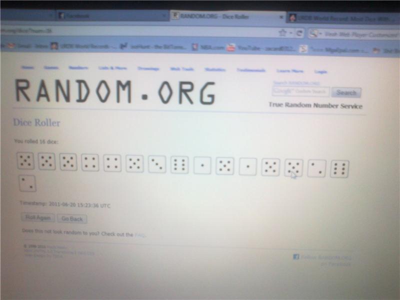 Most Dice With Five Pips On 16 Virtually-Rolled Dice