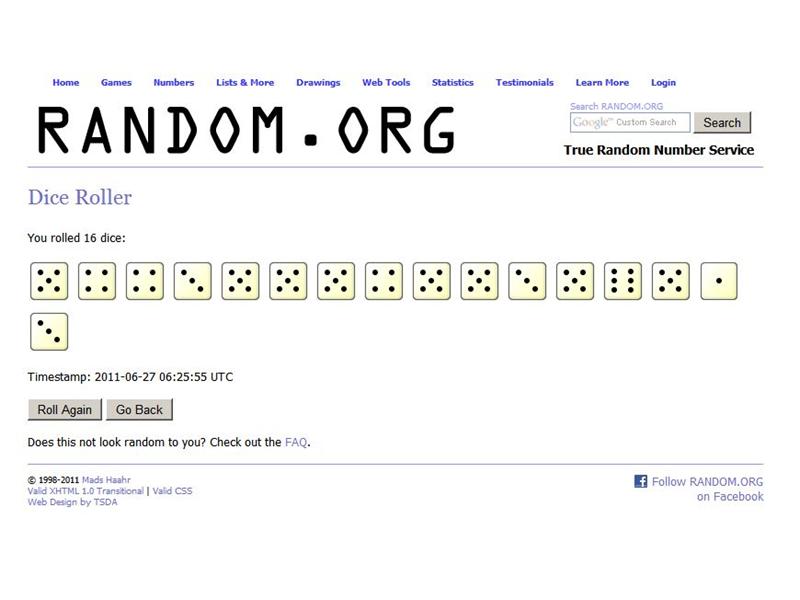 Most Dice With Five Pips On 16 Virtually-Rolled Dice