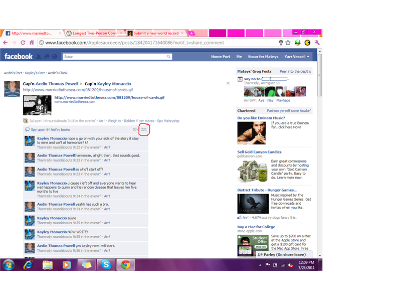 Longest Two-Person Comment Thread On A Facebook Status Update