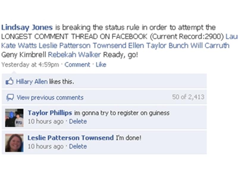Most Comments On A Facebook Status Update
