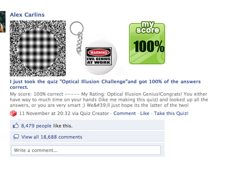 Most Comments On A Facebook Quiz Result