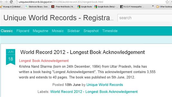 Longest Book Acknowledgement