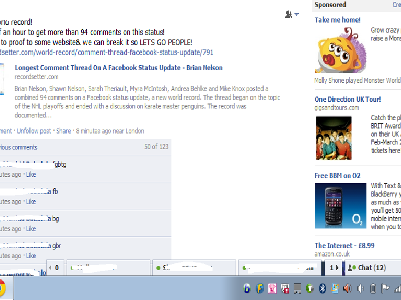 Most Comments On A Facebook Status In 30 Minutes