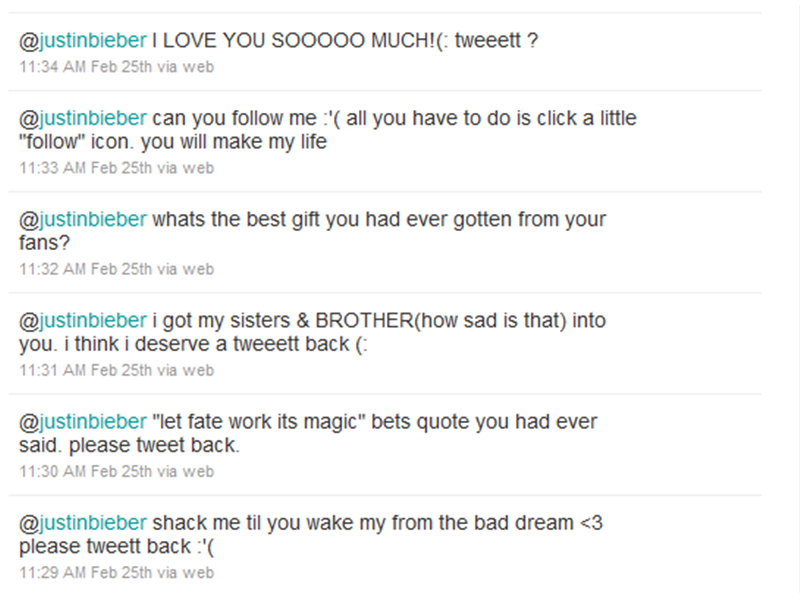 Most Consecutive Tweets To @JustinBieber