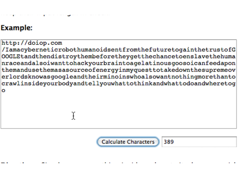 Longest URL Generated Using A URL Shortening Service