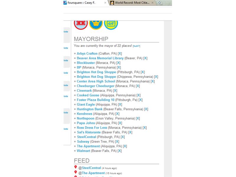 Most Cities In Which To Hold A Foursquare Mayorship At Once