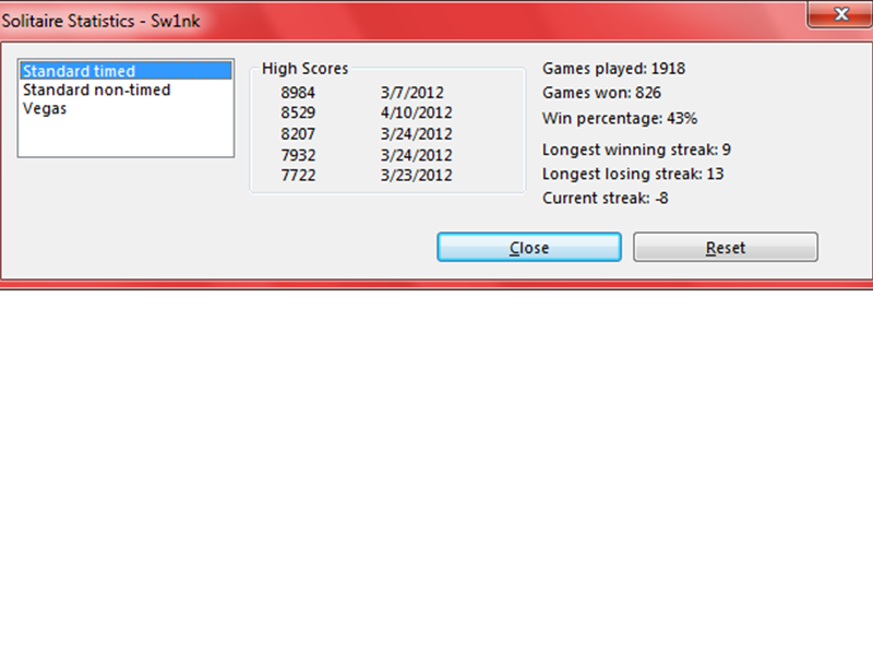 Most Games Of Solitaire Played Using Windows Vista