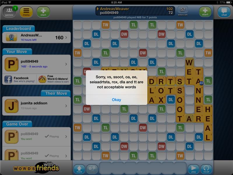 Most Unaccepted Words Played In A Single Move In 