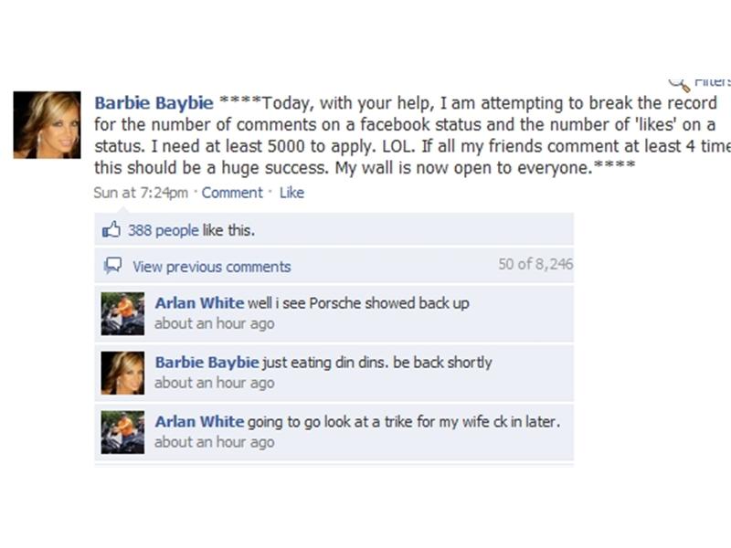 Most Comments On A Facebook Status Update