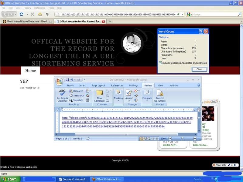 Longest URL Generated Using A URL Shortening Service
