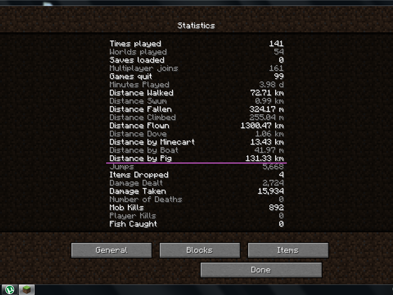 Farthest Distance Ridden On A Pig In Minecraft 