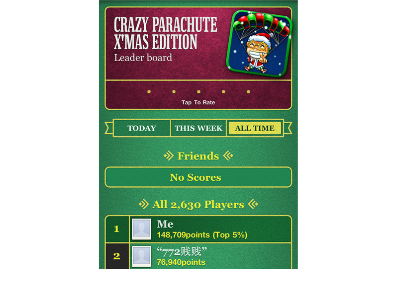Highest Score On Crazy Parachute X\'Mas Edition (iPhone)