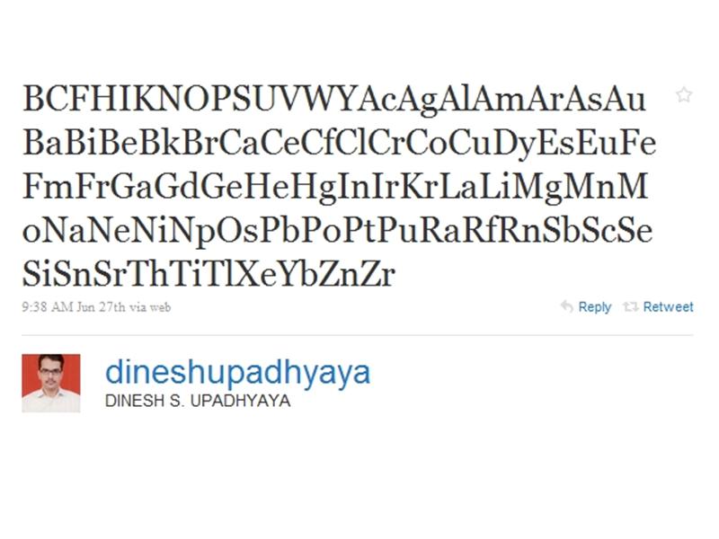 Most Chemical Symbols In A Tweet