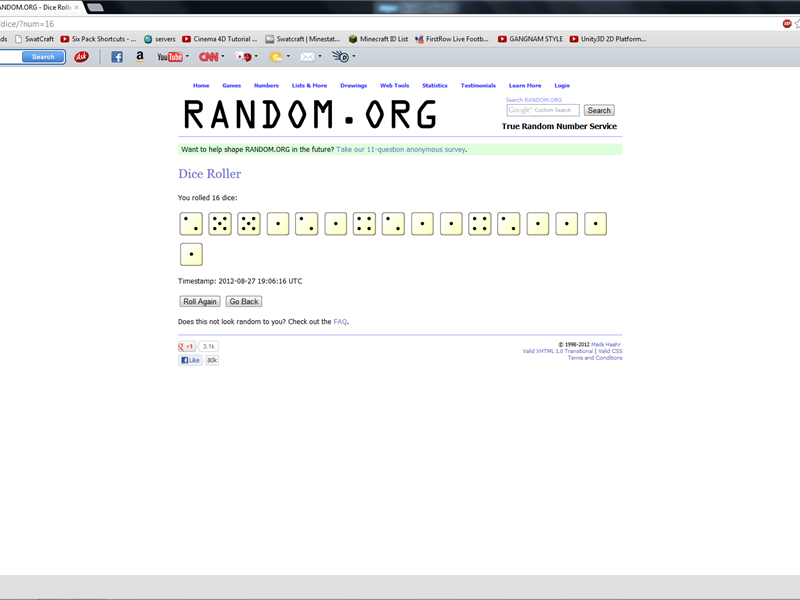 Lowest Pip Total On 16 Virtually-Rolled Dice