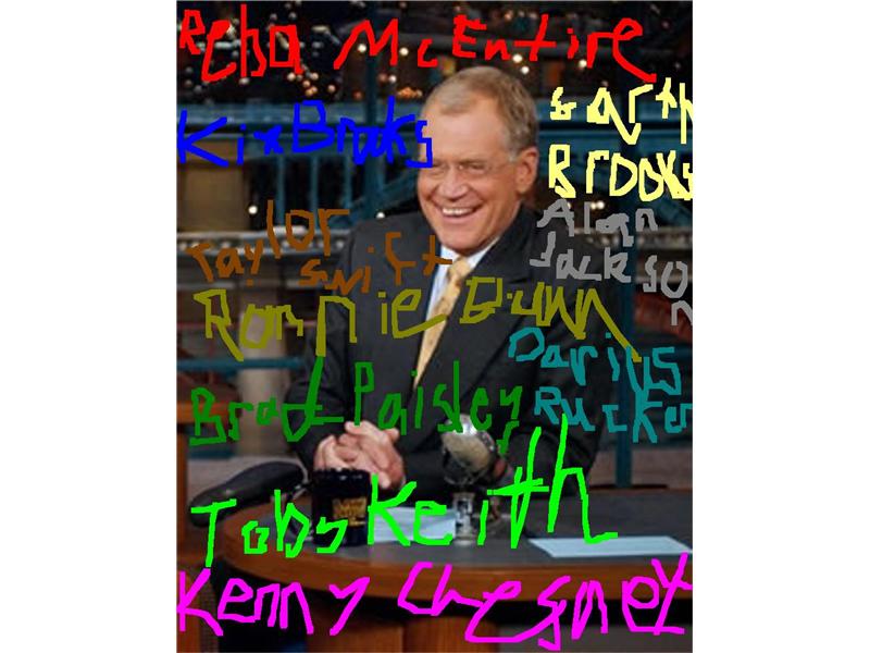 Most Country Music Artists\' Names Painted Over An Image Of David Letterman