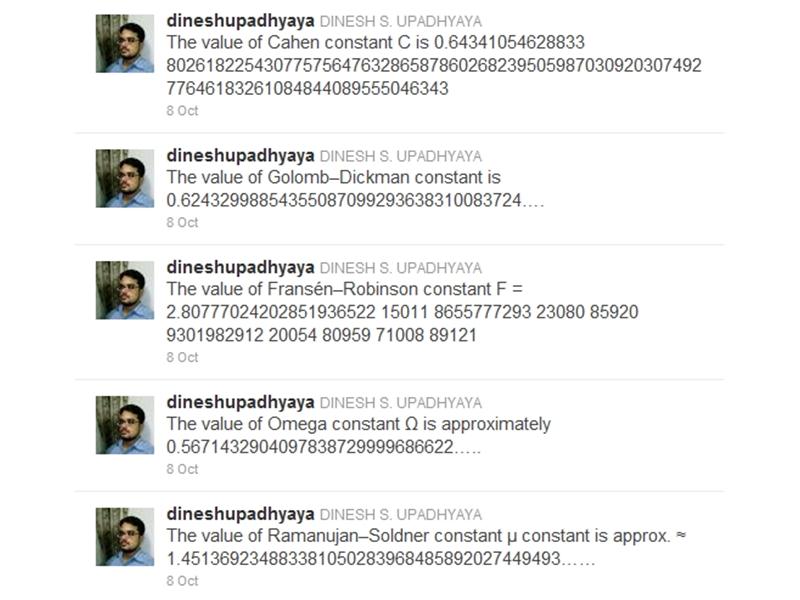 Most Consecutive Tweets Featuring Mathematical Or Physical Constants