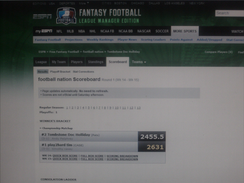 Highest Combined Score Between Two Teams In A One-Round NFL Fantasy Football Game