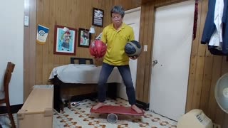 Most Basketball Bounces on a Balance Board in One Minute (Two Balls)