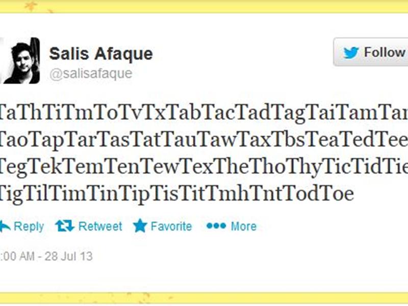 Most Words In A Tweet That Start With The Letter \'T\'